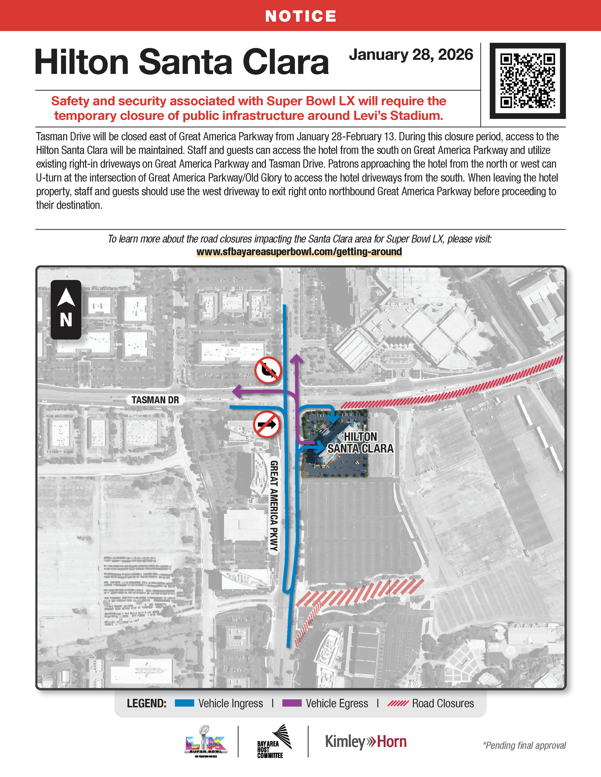 Super Bowl vehicle detour for Hilton Santa Clara
